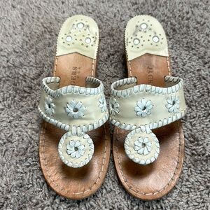 Jack Rogers Women's Mid Wedge Leather Sandals with Leather Trim Size 6